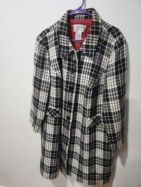 Vintage-Inspired Black & White Plaid Coat - Women's Jacket